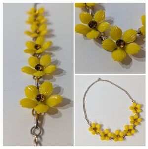 Vintage Celluloid Flower Necklace With Rhinestones